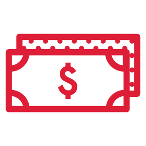 Illustration of a red banknote or dollar bill with a dollar sign in the center.