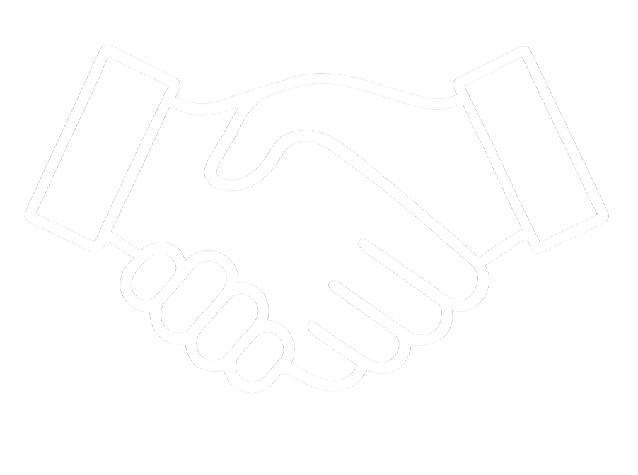 White outline of handshake icon.