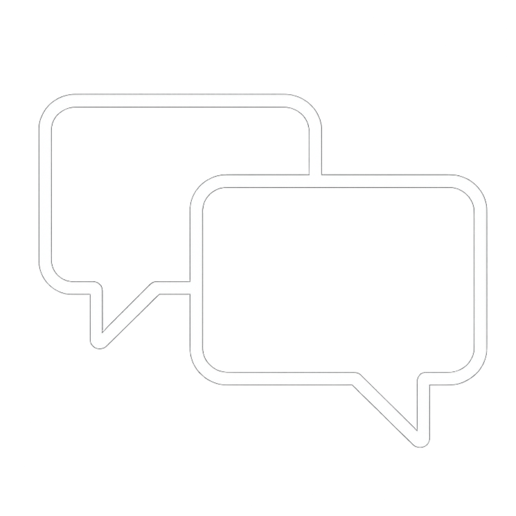 White outline of 2 speech bubbles.