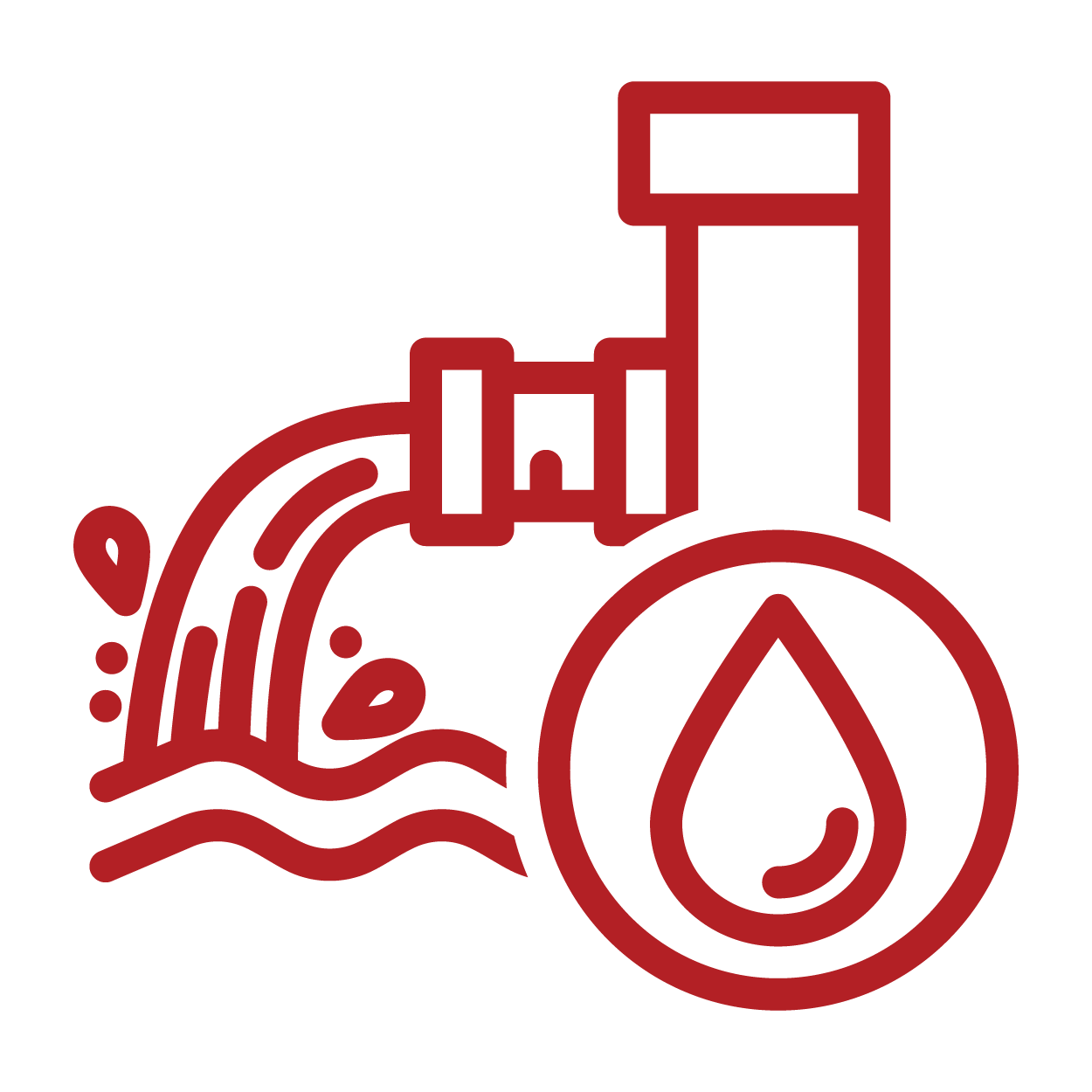 Water filtration icon with a waterfall and a water droplet.
