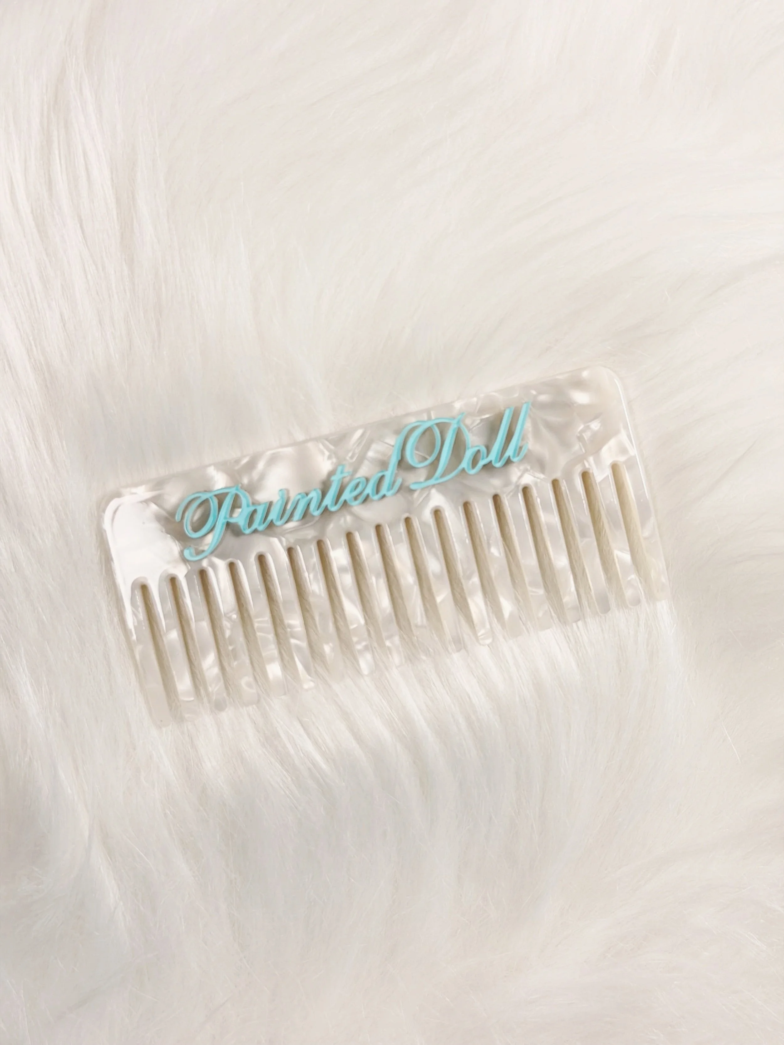 Painted Doll Teal Mother Of Pearl Hair Comb