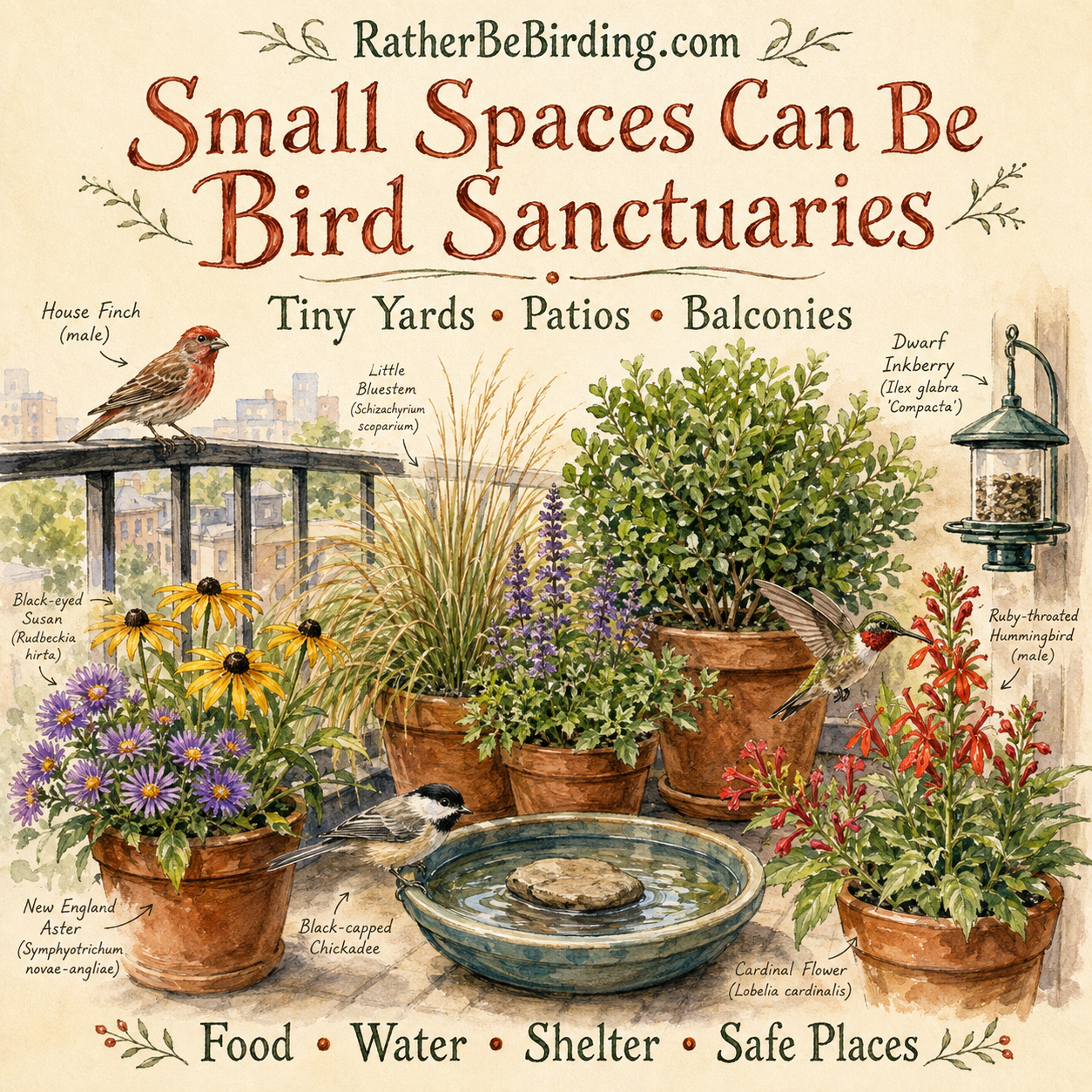 How to Create a Bird Sanctuary in a Small Yard, Patio, or Balcony