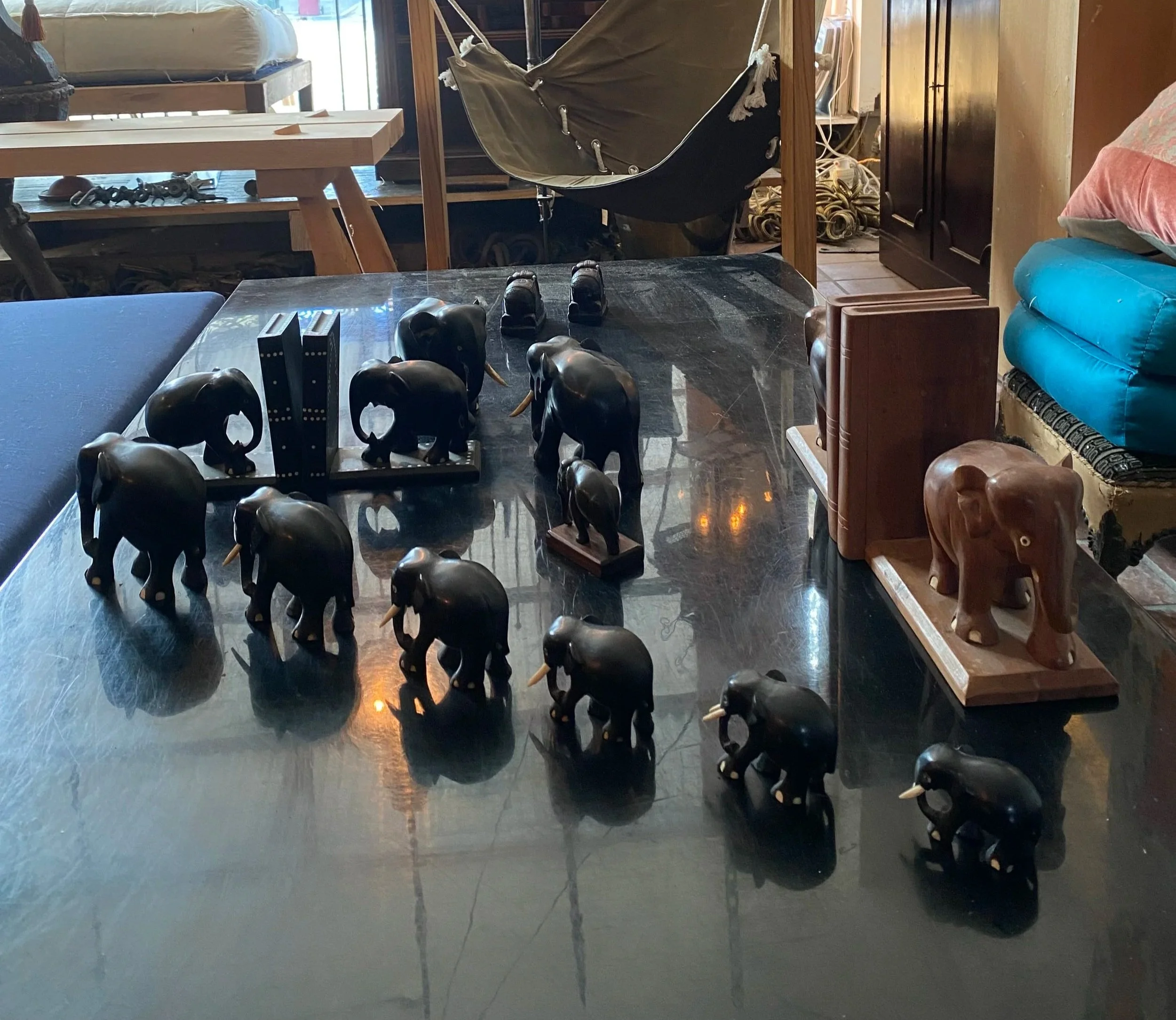 19th century ebony and bone elephants 