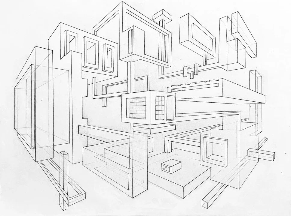 Perspective Line Drawing | 18" by 24" - Pencil