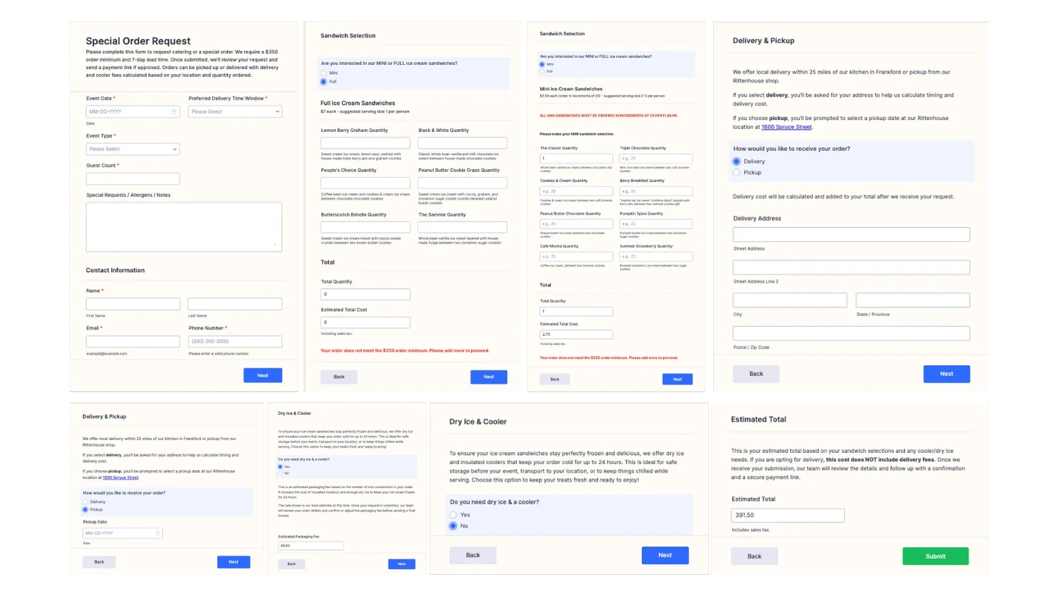 Catering Jotform Screens