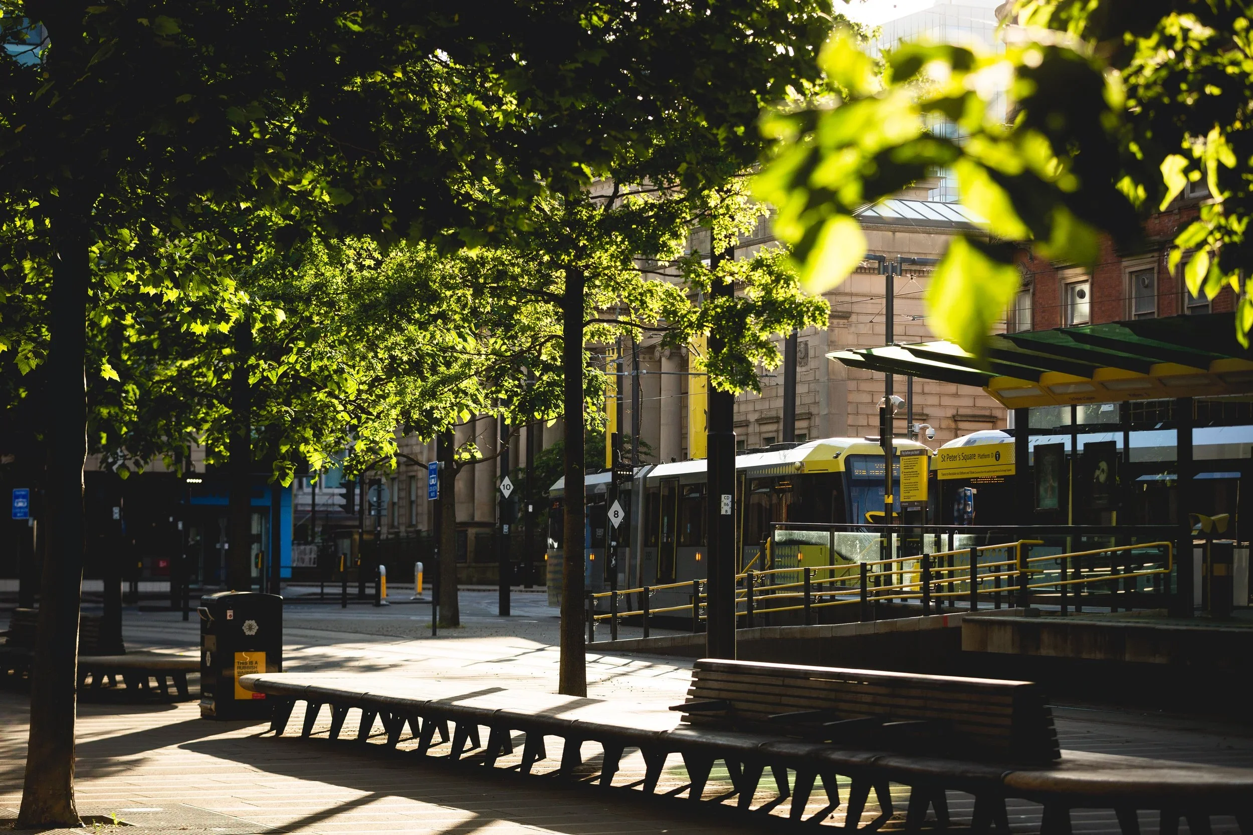 Trams in Manchester town centre