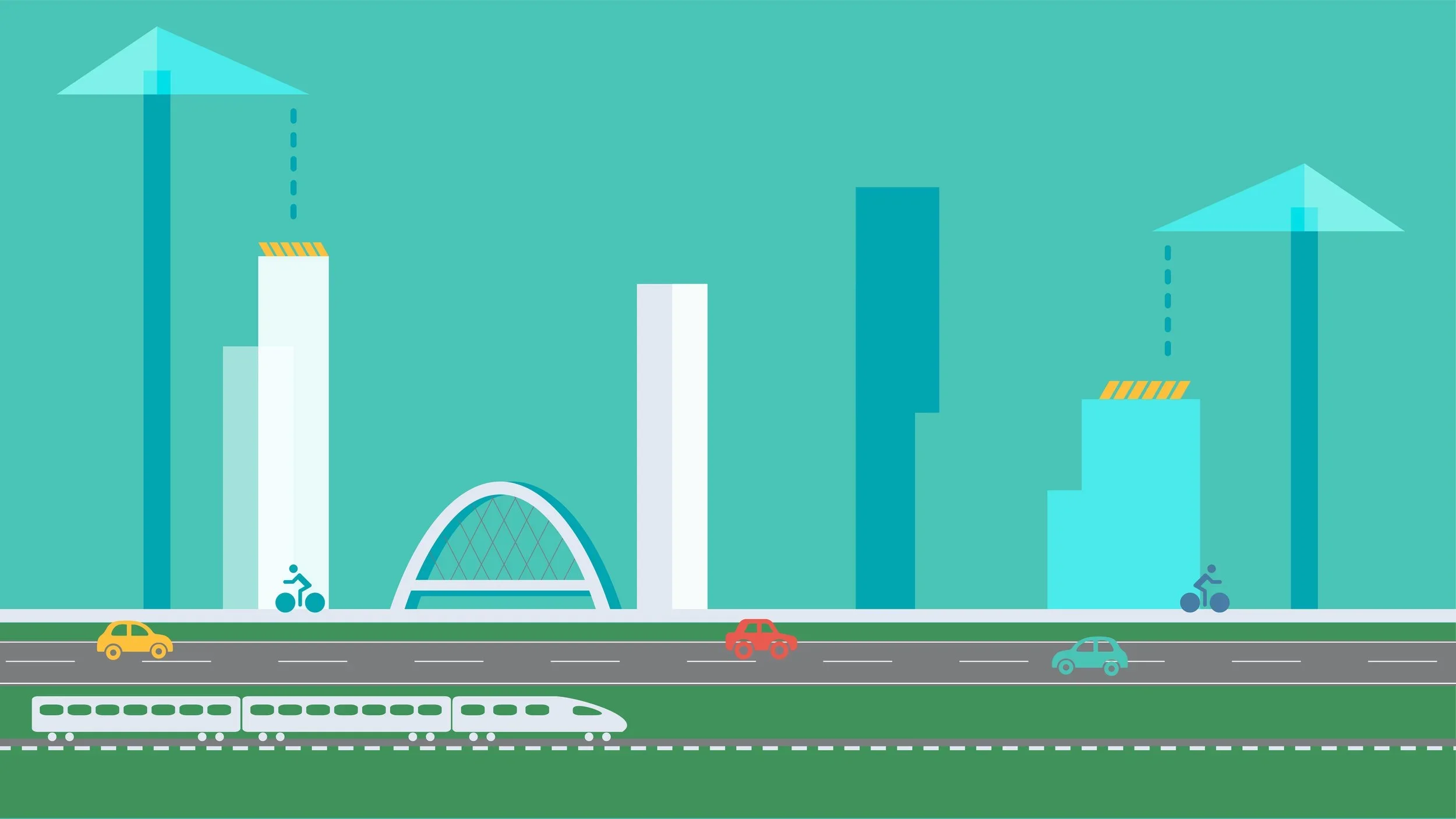 Graphic illustration showing different modes of transport around the city