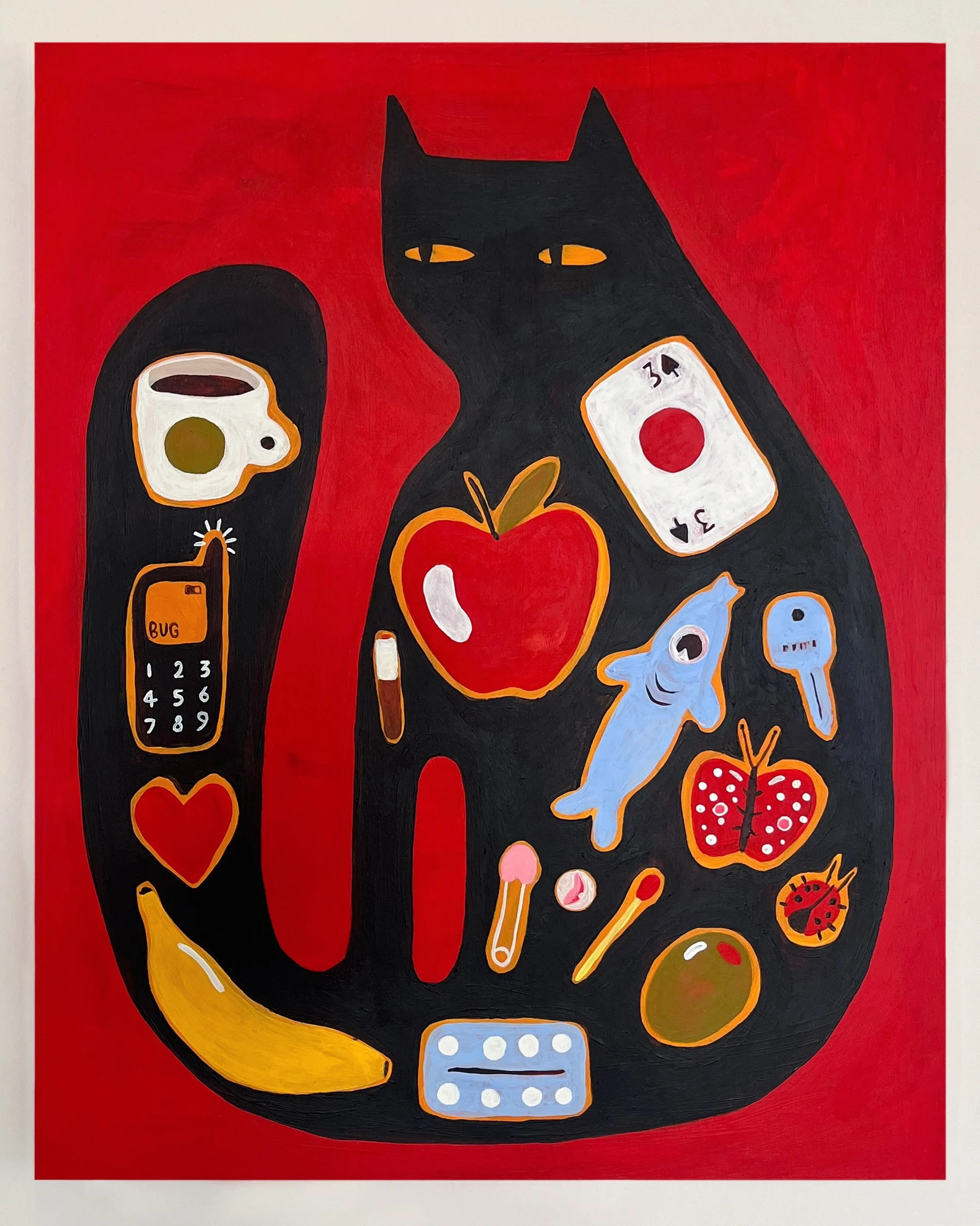This week in the bedroom/studio&hellip;
I recreated my best selling print but BETTER. 
He is now painted on wood panel instead of paper 🩷 
The painting is for sale! 
50cmx40cm
Acrylic paint on wood