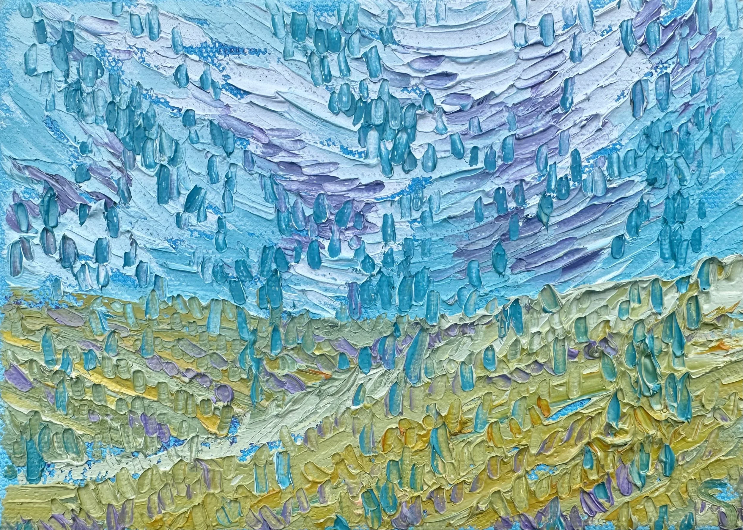 "Turquoise Rain" 5x7- oil on canvas