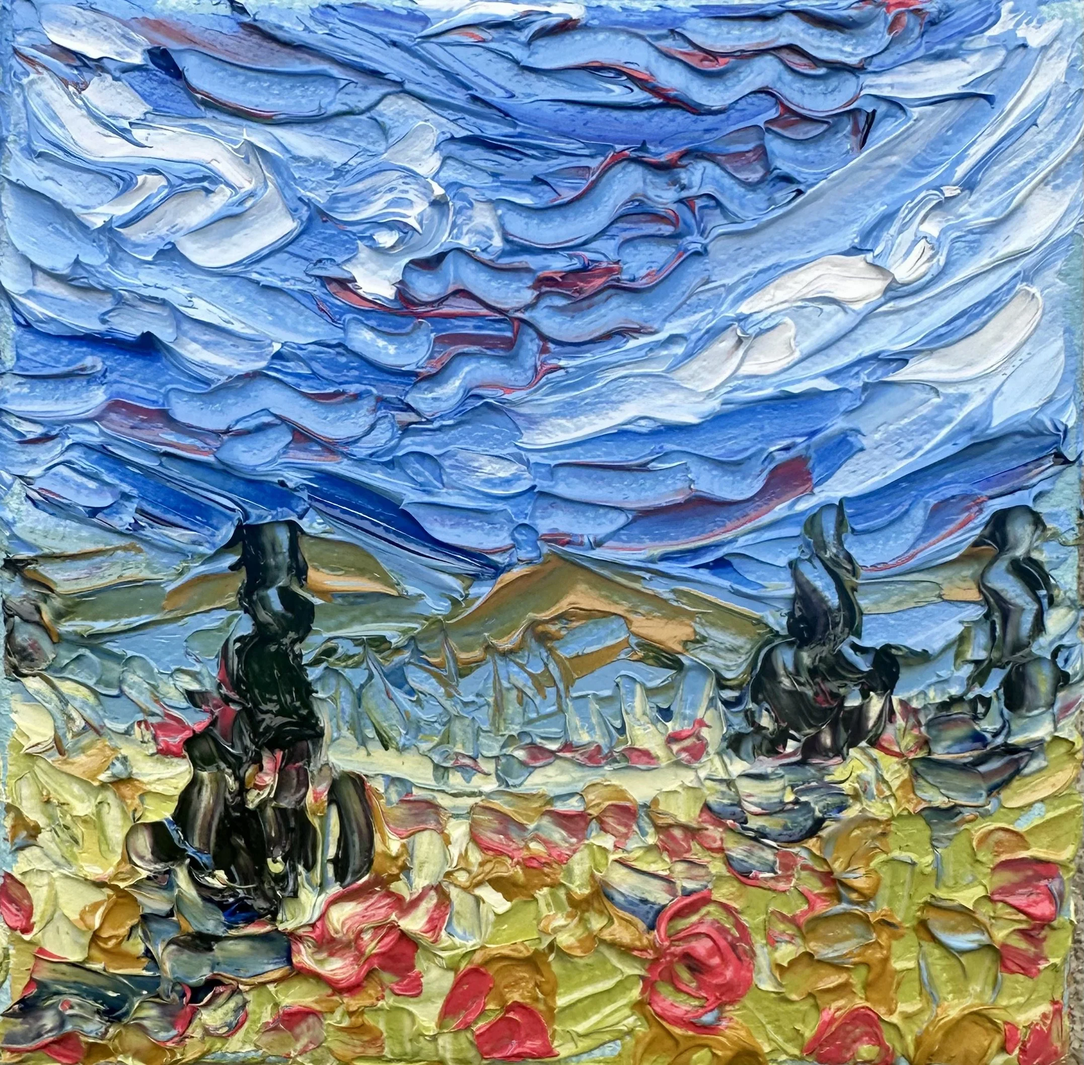 "Poppy Field"4x4- oil on canvas