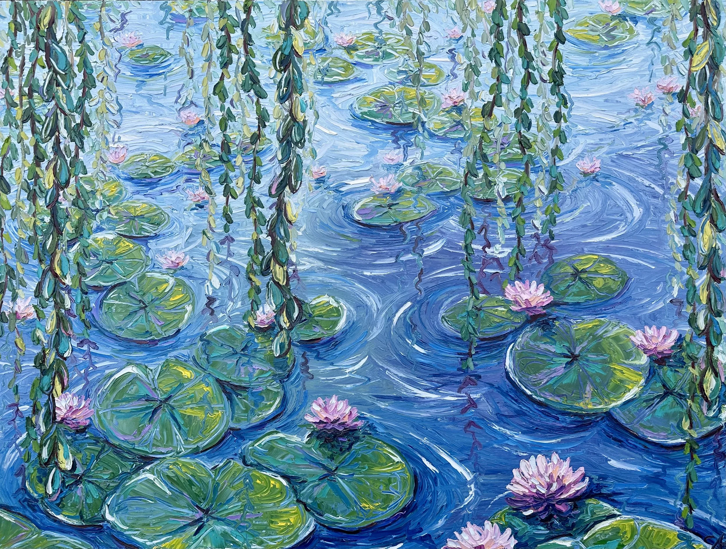 "Lilies and Willows" 40x30- oil on canvas