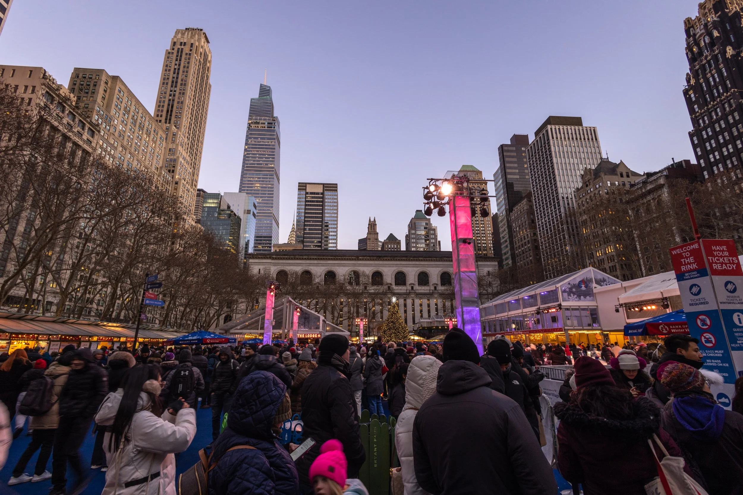 Bryant Park Winter Village - Crowd Overlooking NYPL.JPG