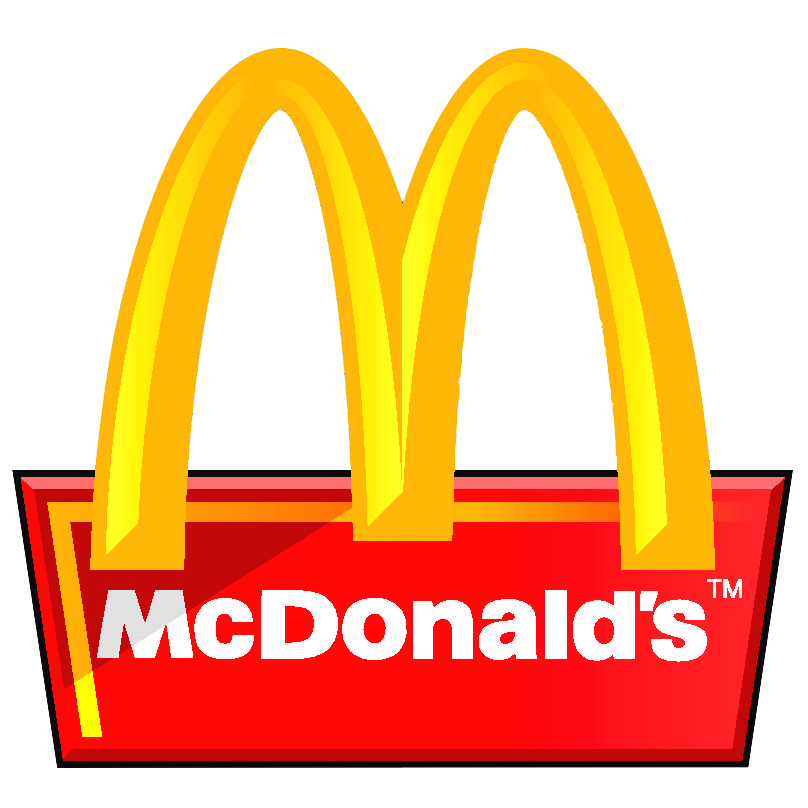 The McDonald's logo with a red background, yellow arches, and white text that says 'McDonald's'. Dubbed as the golden arches.
