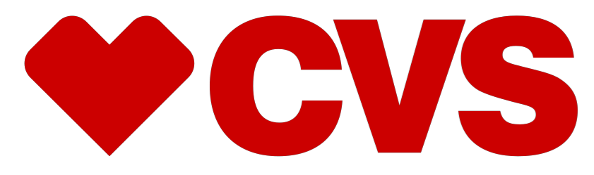Heart shape followed by the bold text 'CVS' in red.