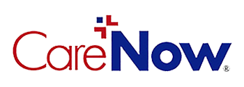 CareNow logo in red and blue text on a black background.