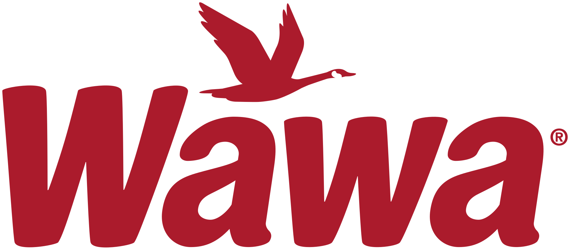 The word "Wawa" in bold red letters with a stylized red goose flying above the text.