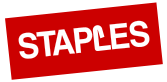 Staples logo on a red background