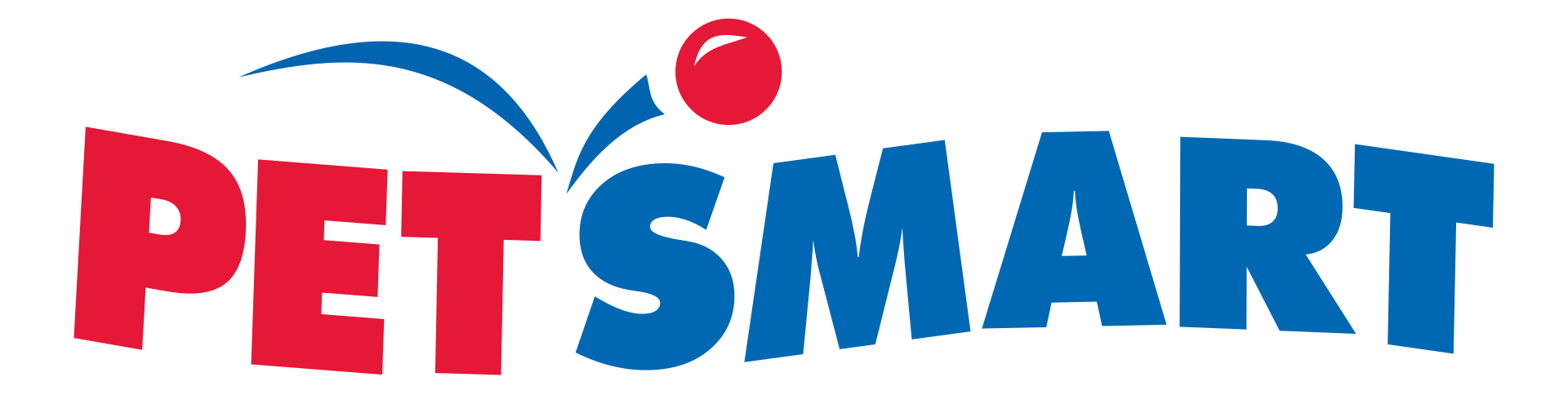 PetSmart logo with red and blue text and a red ball.