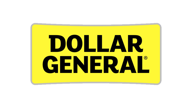 Dollar General store sign with yellow background and black text.