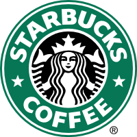 Starbucks Coffee logo with green circular background and a white mermaid in the center.
