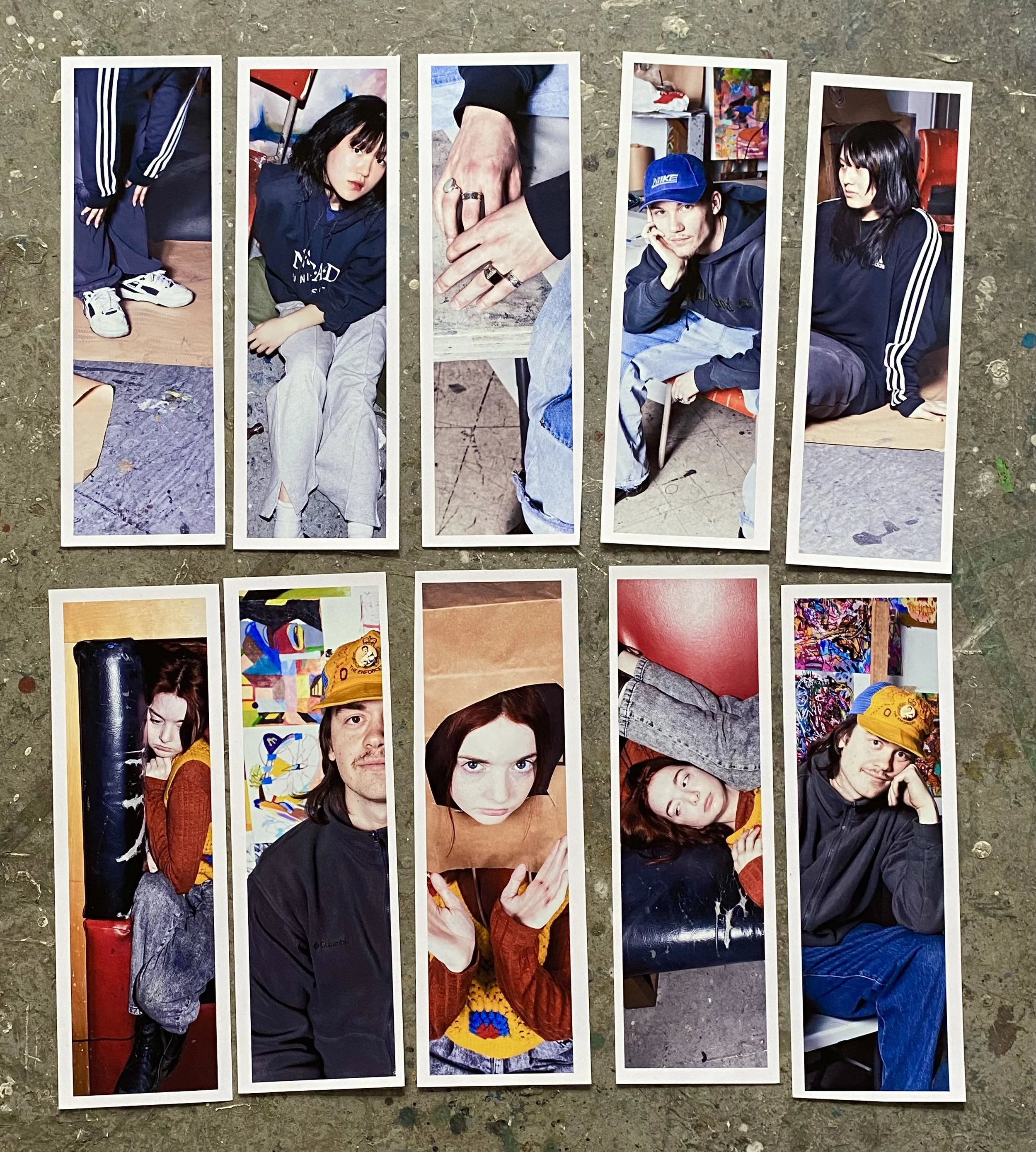 Collection of ten portrait photographs of young adults arranged in two rows on a concrete surface.