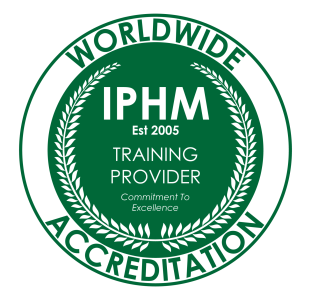 IPHM worldwide accreditation badge with green and white design, indicating training provider established in 2005 with a commitment to excellence.