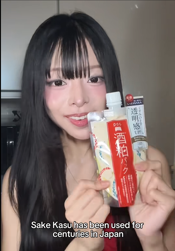 Mei using Senka Sake Kasu Mask