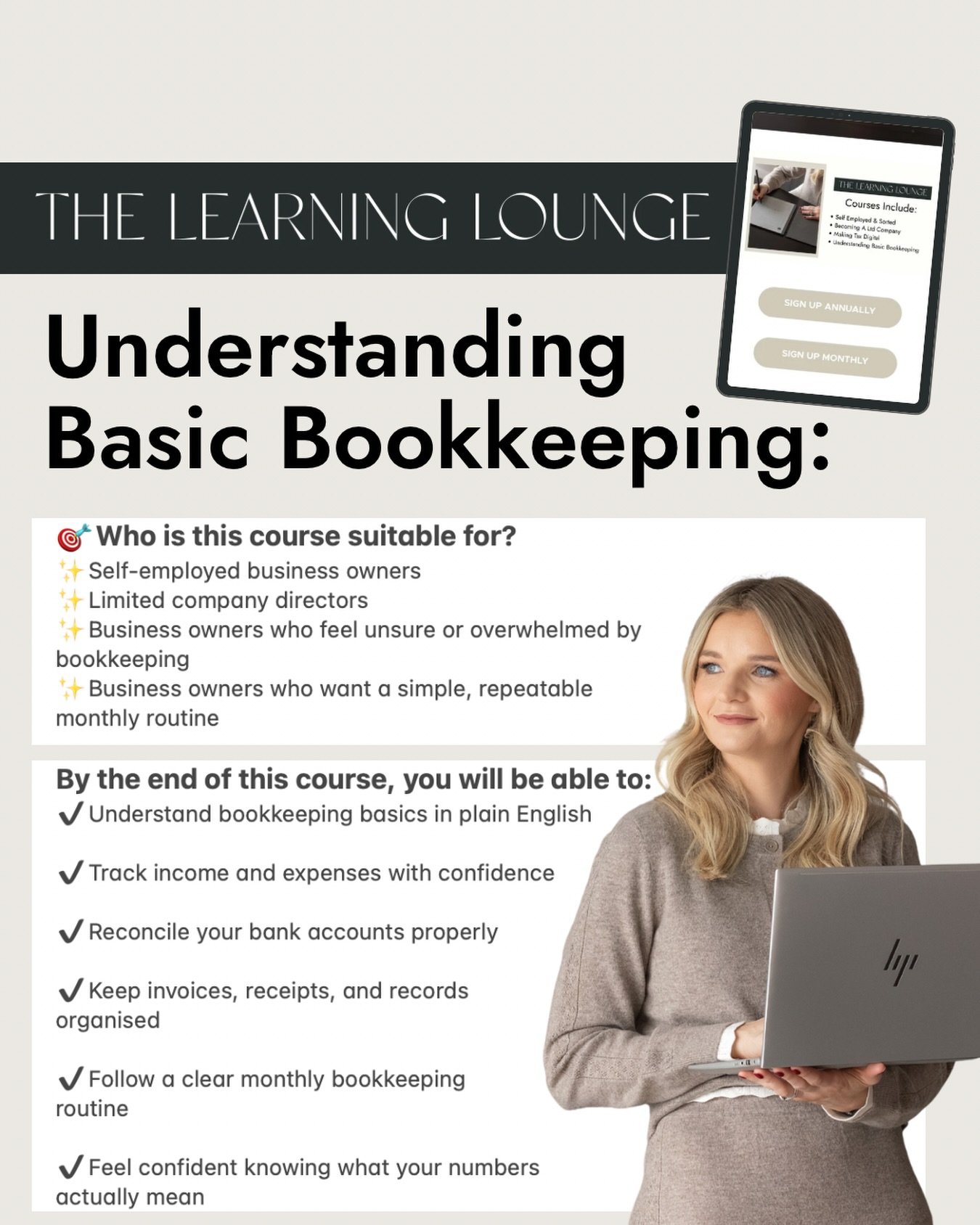 Bookkeeping doesn&rsquo;t need to feel confusing or overwhelming.👀

🤍The Basic Bookkeeping course inside The Learning Lounge is designed to help business owners understand their numbers, build simple routines, and feel confident managing their fina