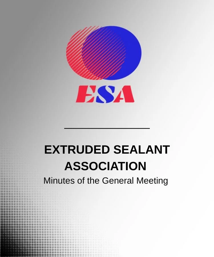 Cover page of the Extruded Sealant Association General Meeting minutes with logo and title