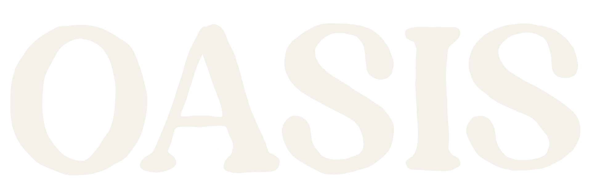 The word 'OASIS' written in large, white, stylized letters against a black background.