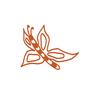 A stylized illustration of a butterfly in orange and black colors.