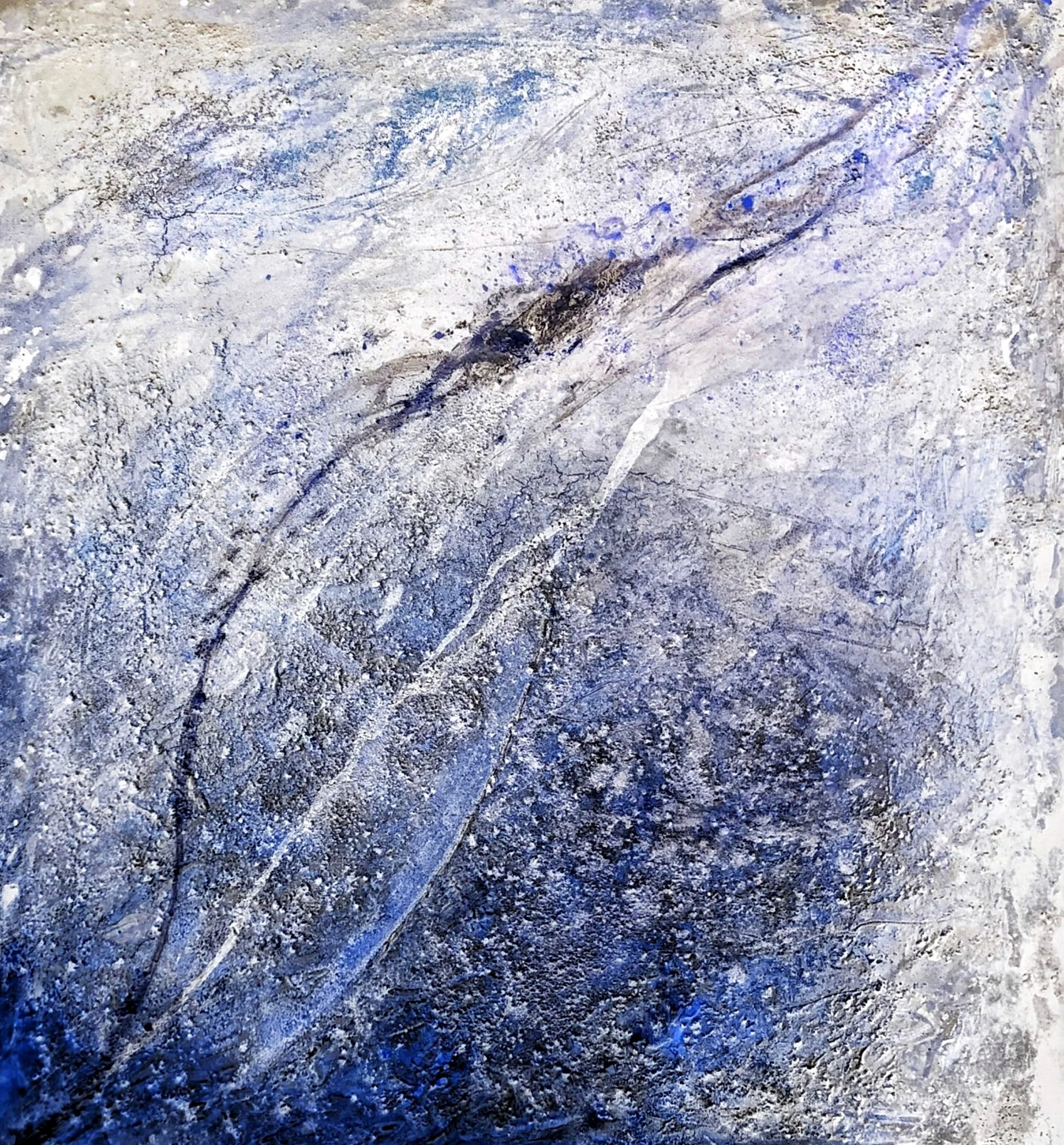 “Antitempo” oil on gessoed wooden panel, vinegar, salt, veg. charcoal