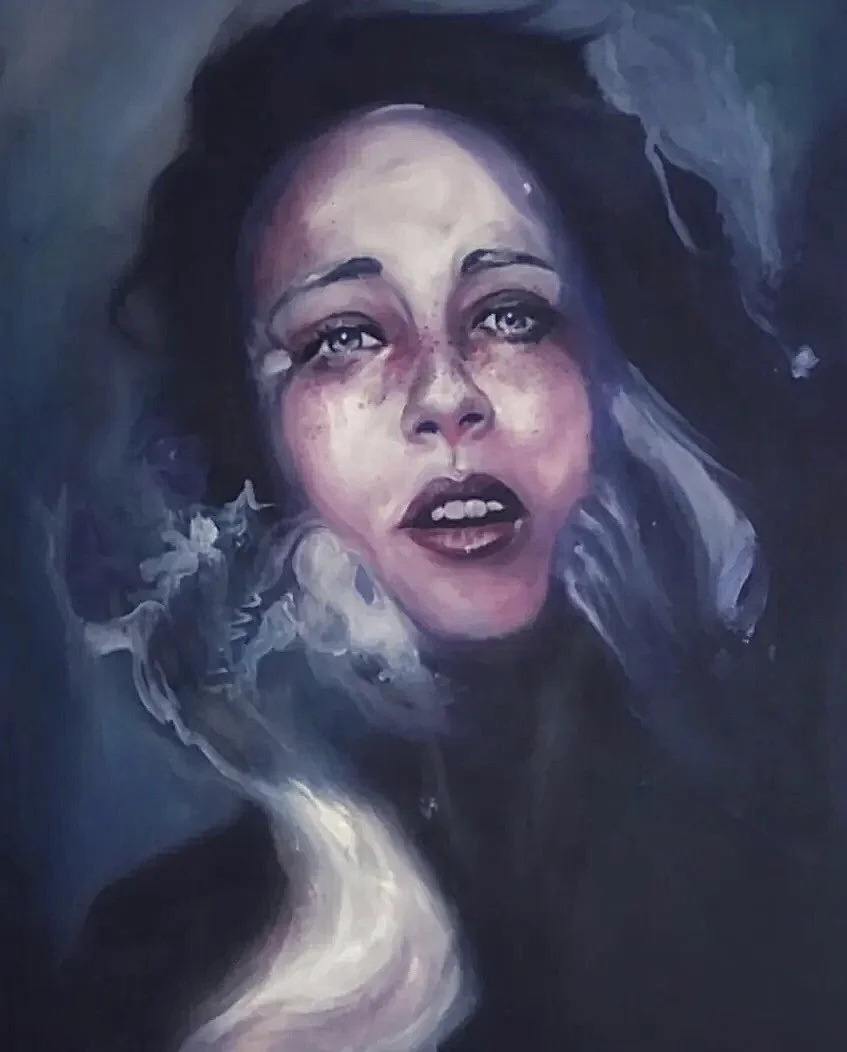 Surfaces ; Gianluca Fascetto portrait oil painting whit abstract backgrounds.