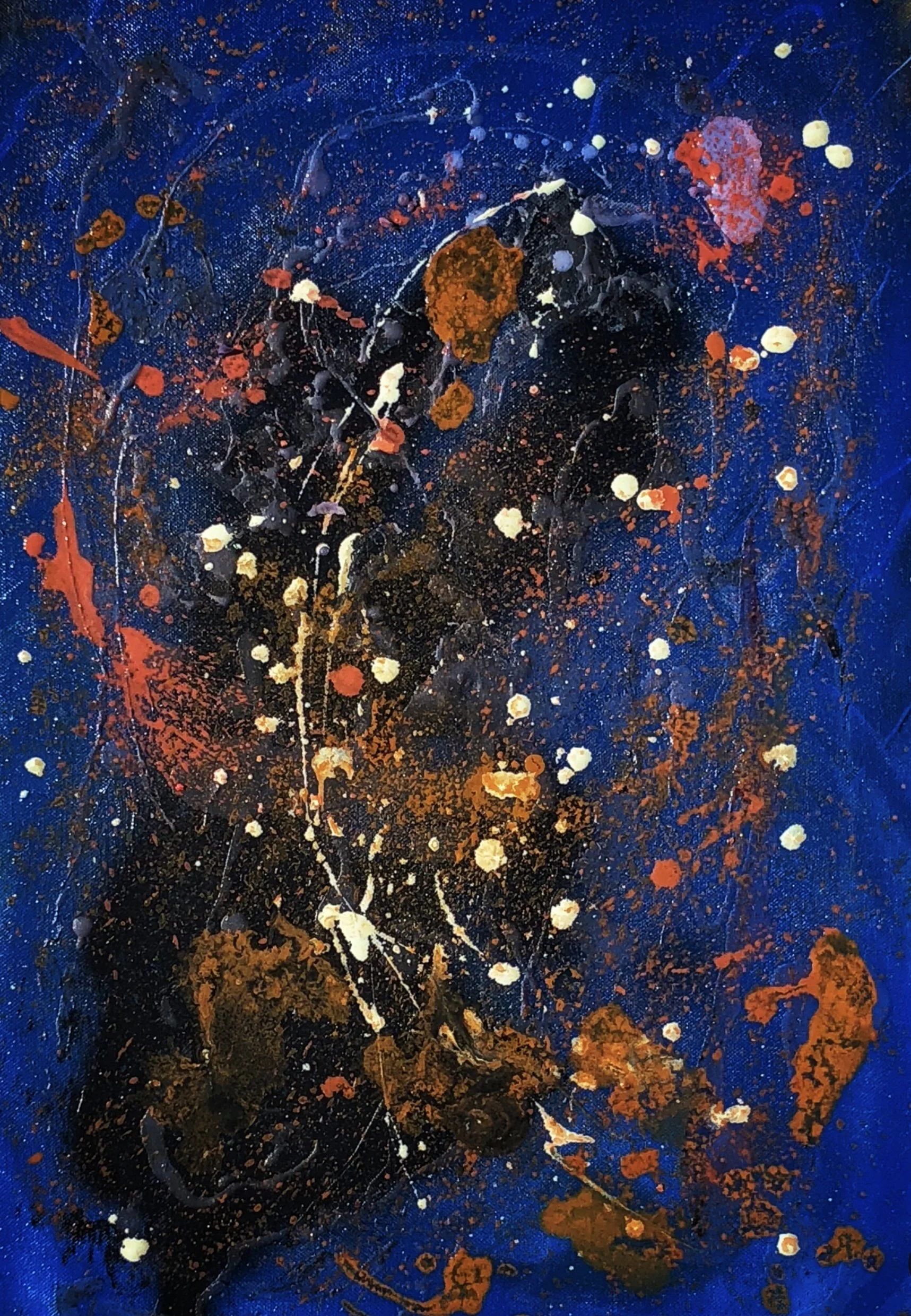 “Accroch” oil on gessoed wooden panel, vinegar, salt, veg. charcoal