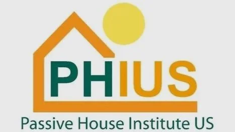 Logo of the Passive House Institute U.S. with a house graphic, sun, and the words 'PHIUS' and 'Passive House Institute US'