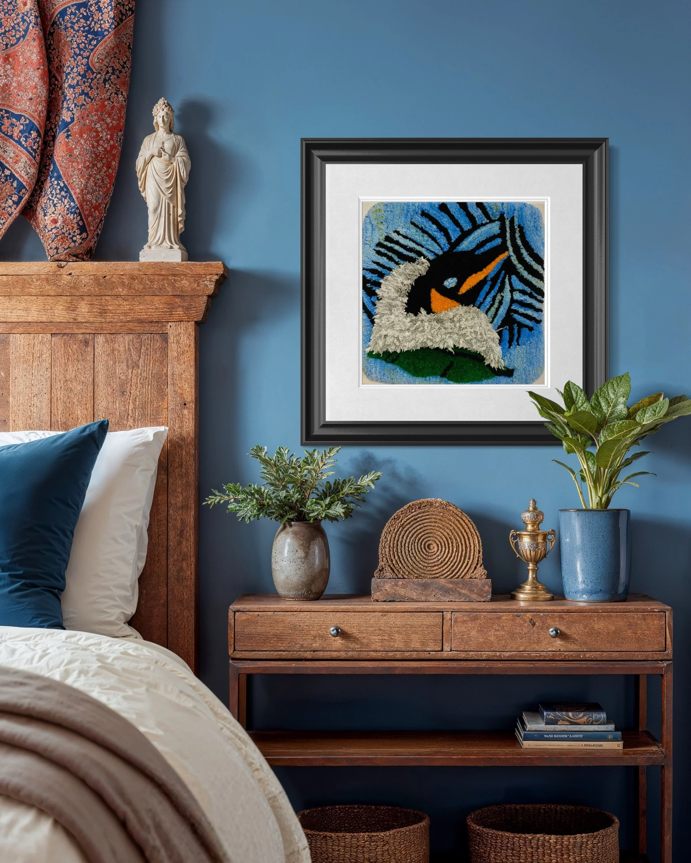 Penguin Portrait to remind us of the places we forget that need our attention. Textiles made to last, a unique way to enjoy art and bring a touch of joy and magic into a home 