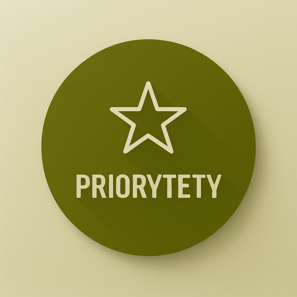 Green circular sign with a star icon above the word 'PRIORITY' printed in uppercase letters.