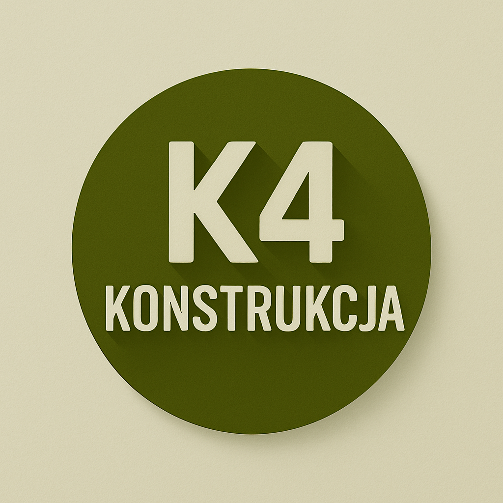 Green circular sign with white text reading "K4 KONSTRUKCJA" on a light beige background.