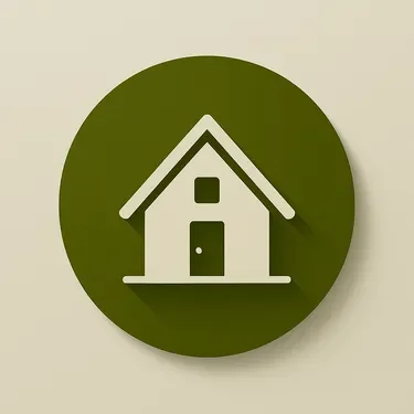Icon of a house on a green circular background.
