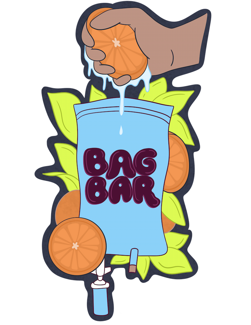 Bag Bar mobile IV therapy, illustrated IV bag cocktail with fresh citrus, Red Bank NJ