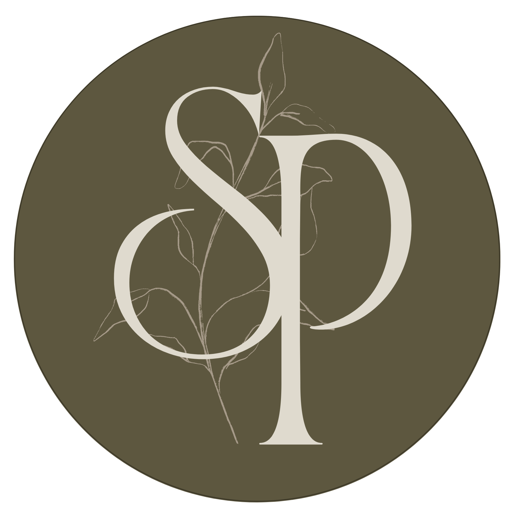 Dark olive green circle submark for Sarah Pitt Stidoio