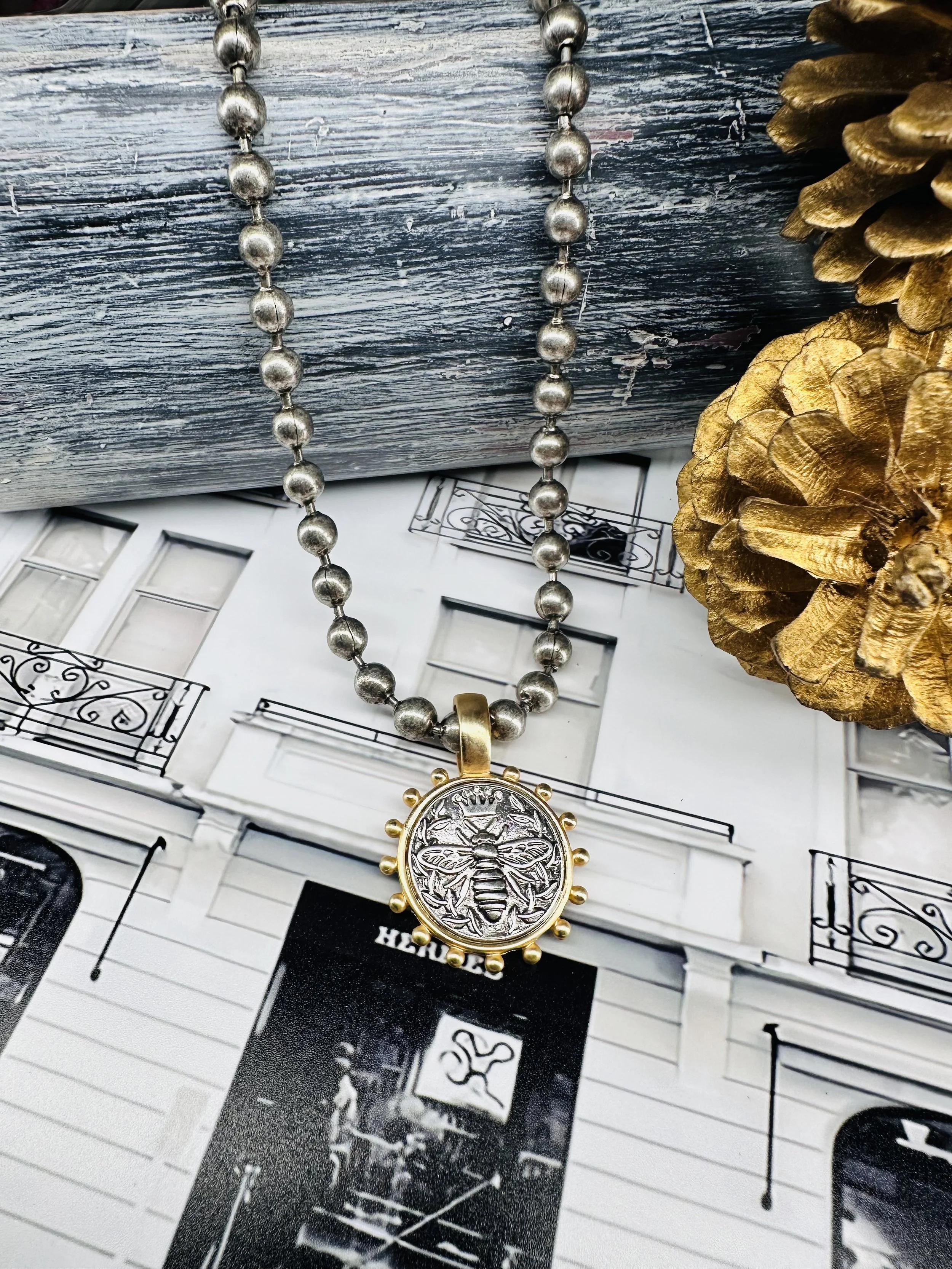 Antique silver ball chain necklace