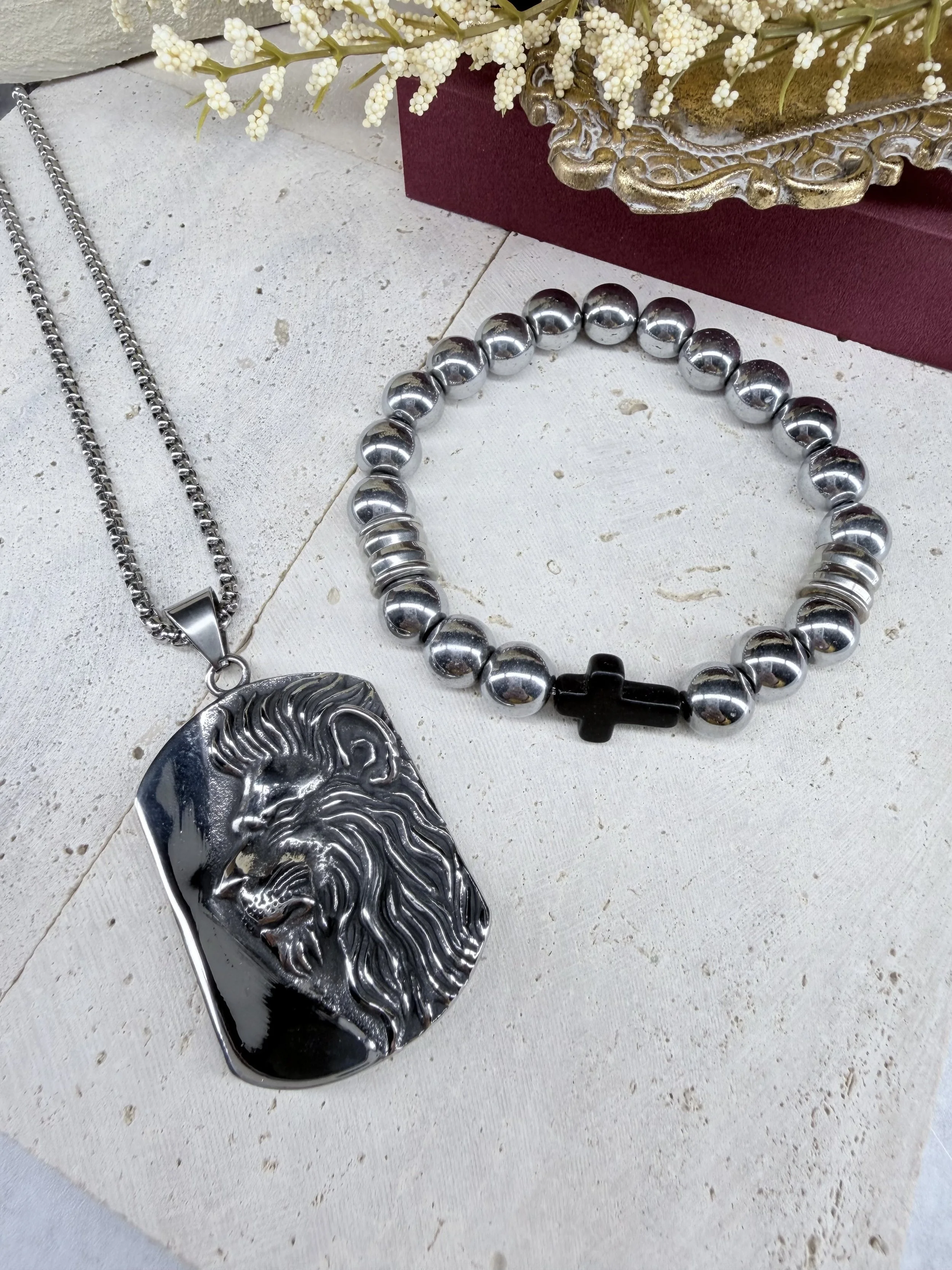 #15 #9 10mm hematite beads/black spacers/black cross in the middle