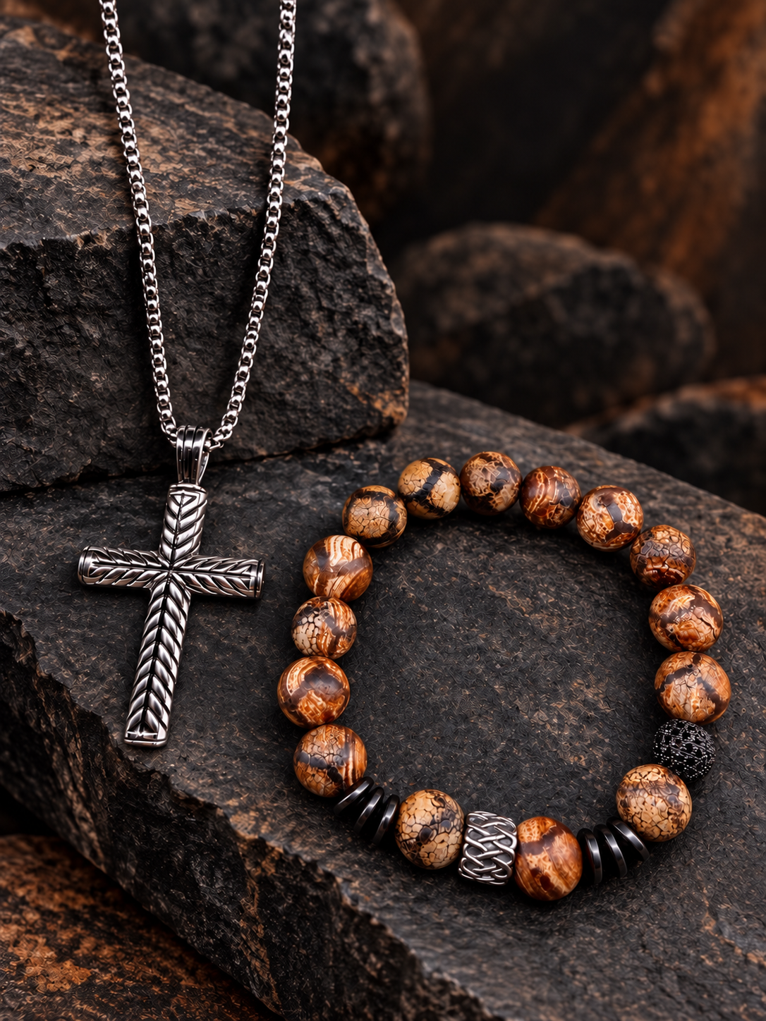 Men's 12mm Tibetan bead/gunmetal spacers/black pave bead/stainless steel bead in the middle| #18