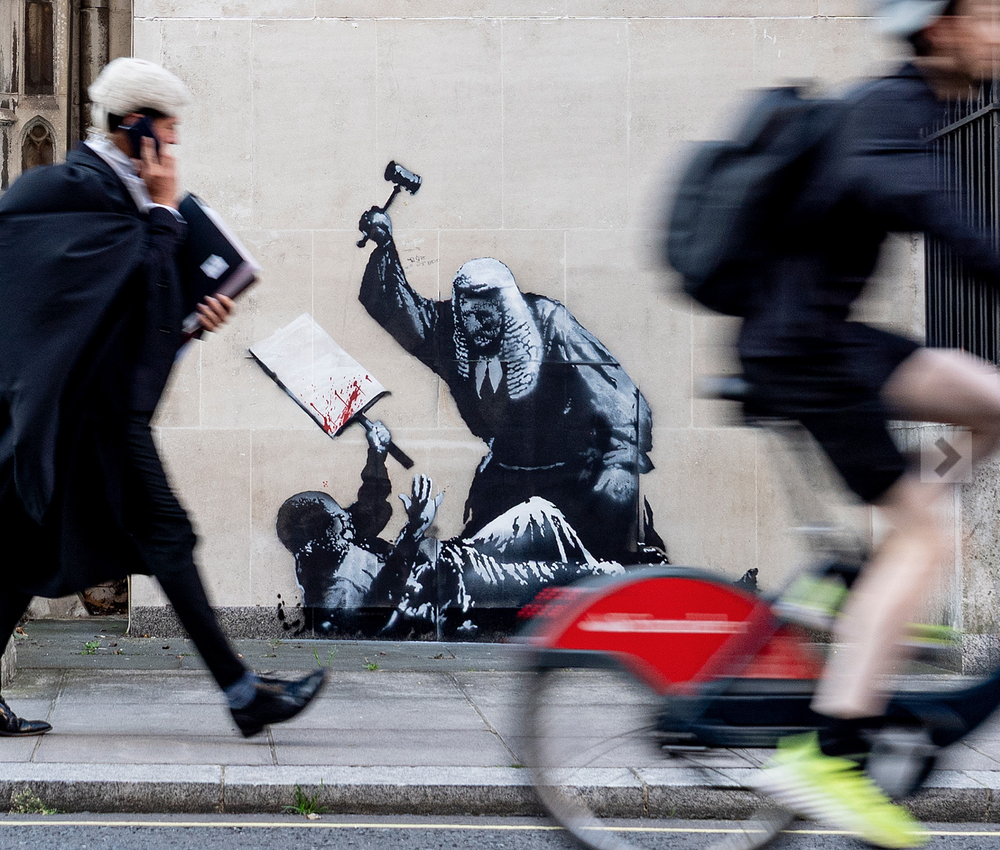 New Banksy Up At The Royal Courts Of Justice, London