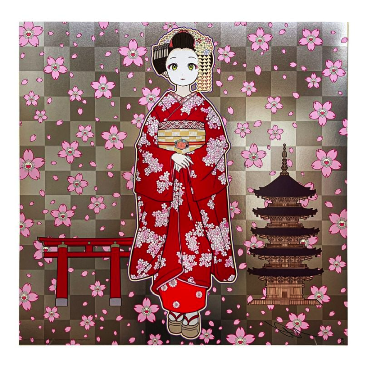 Takashi Murakami 'Maiko of Kyoto, Cherry Blossoms on Red' Available