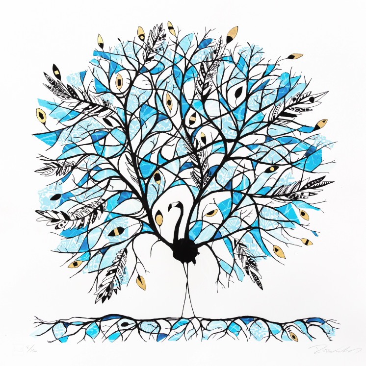 Rob Wass 'Flamingo' Blue, Pink or Orange Prints Available