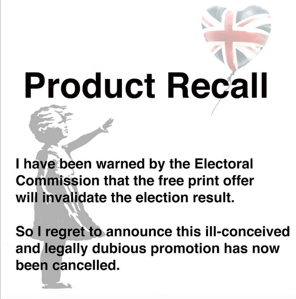 Banksy Has To Recall His FREE Souvenir Print :(