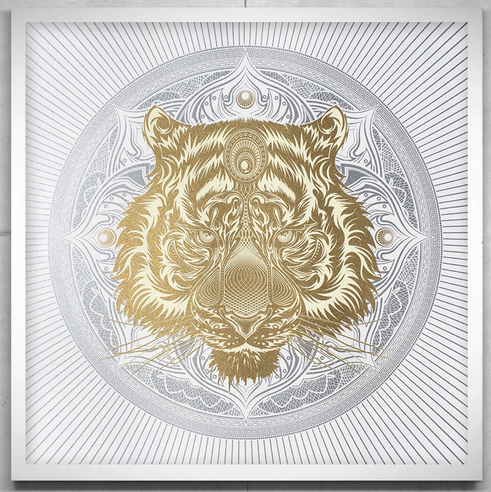 Chris Saunders 'White Tiger Mandala' BEAUTIFUL Print Available
