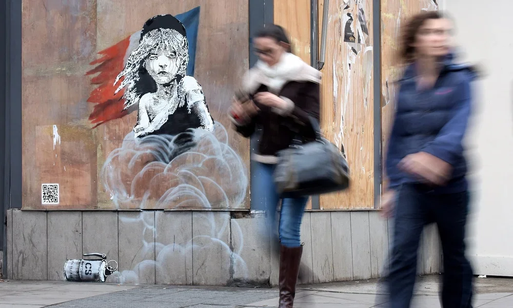 Banksy 'Les Miserables' Tear Gas Mural On French Embassy
